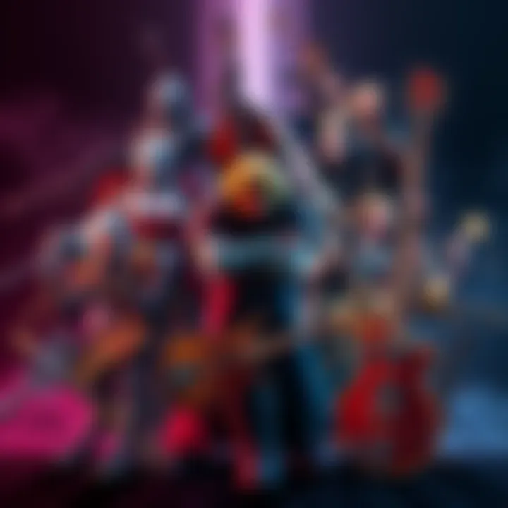 A collage of iconic Castlevania characters and musical instruments, showcasing the evolution of the game's music over the years.