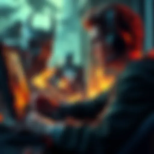 A casual gamer focuses on their screen, immersed in a challenging yet rewarding Souls game. The game's graphics showcase a fantasy world with detailed characters and environments.