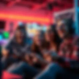 A group of friends enjoying casual video games together, smiling and having a good time.