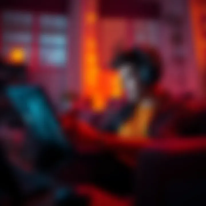 A person relaxing while playing a casual PC game on a laptop with a cozy atmosphere.