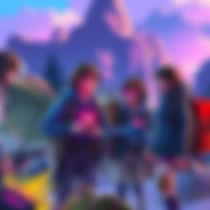 A group of casual players engaging in the Expedition game, exploring new areas and collecting loot, with bright colors and fun character designs