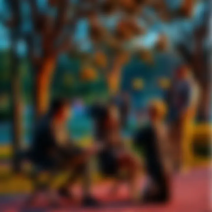 People engaged in casual conversations at a park, enjoying each other's company