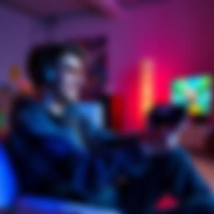 Casual FPS Gaming A relaxed gamer playing a first-person shooter on a console, enjoying the game with a smile