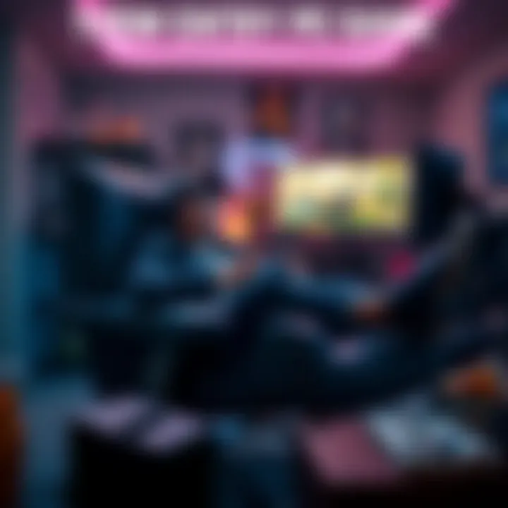 Casual Gamer Enjoying PC Game Person relaxing in a comfortable chair, playing an easy PC game with accessible controls, surrounded by gaming accessories and snacks.