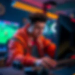 A casual gamer looking stressed while playing a challenging game on a powerful gaming machine, showing frustration over difficulty levels and time constraints.