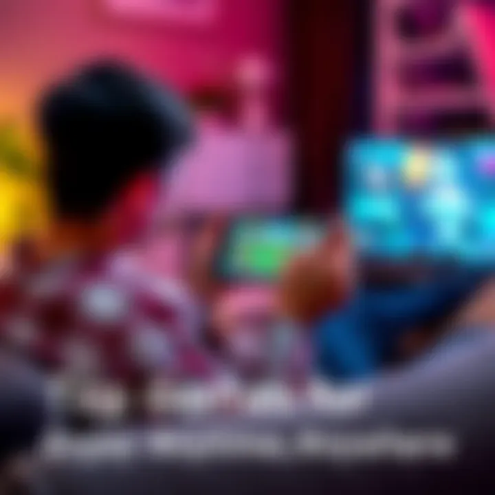 Casual gaming scene A person enjoying a casual game on a smartphone while relaxing on a couch