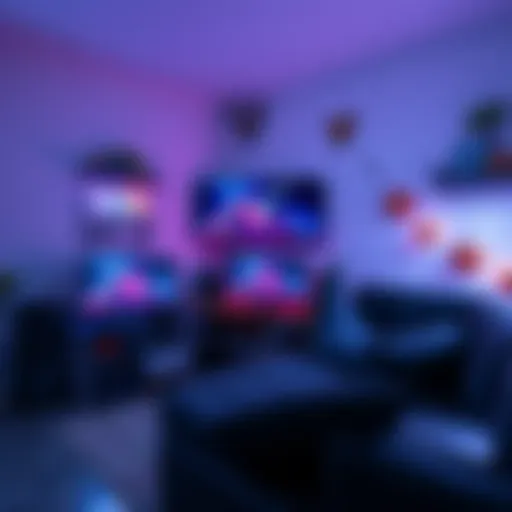 A cozy gaming setup with a console, a comfortable chair, and soft lighting, perfect for relaxation.