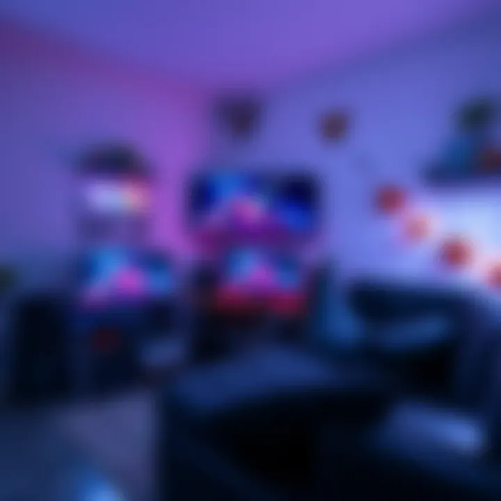 Casual gaming setup A cozy gaming setup with a console, a comfortable chair, and soft lighting, perfect for relaxation.