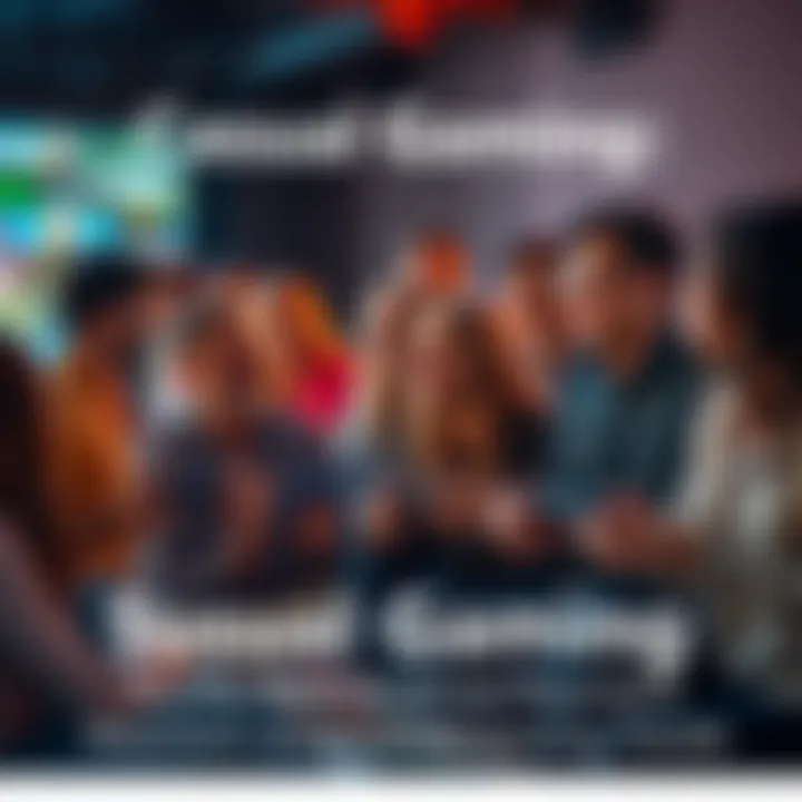 Group of people discussing casual gaming trends with smiles and game controllers in hand.