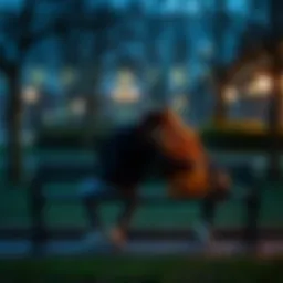 Two people sitting on a park bench, leaning comfortably towards each other, showing a relaxed yet neutral interaction, representing casual relationships.