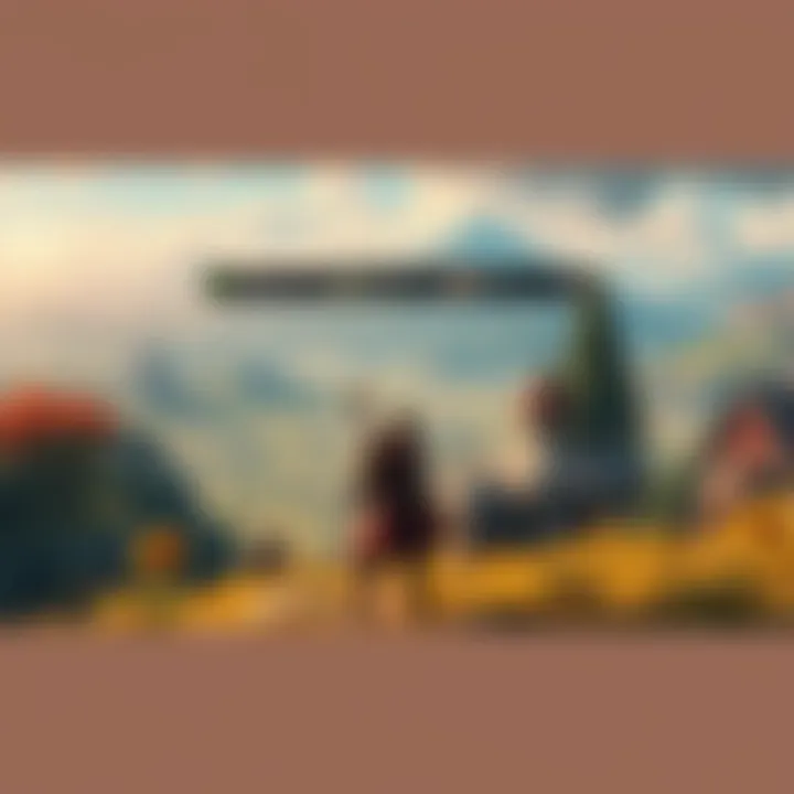 A scene showing a character in an expansive RPG world, engaged in a quest with vibrant landscapes and a character creation menu.