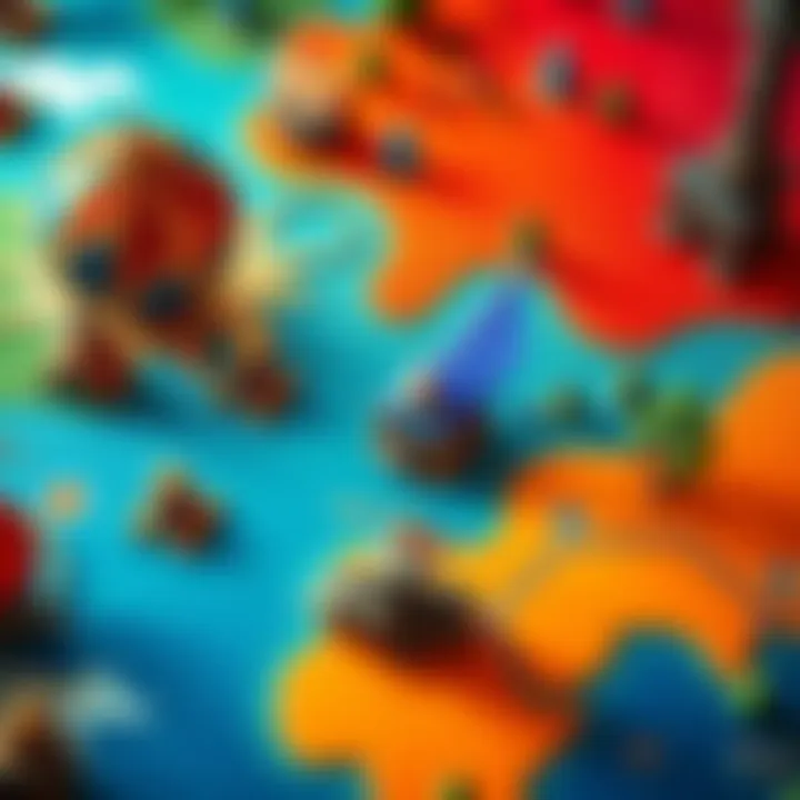 A screenshot showing a simplified RTS game interface with a small team of units strategically positioned on a colorful map.