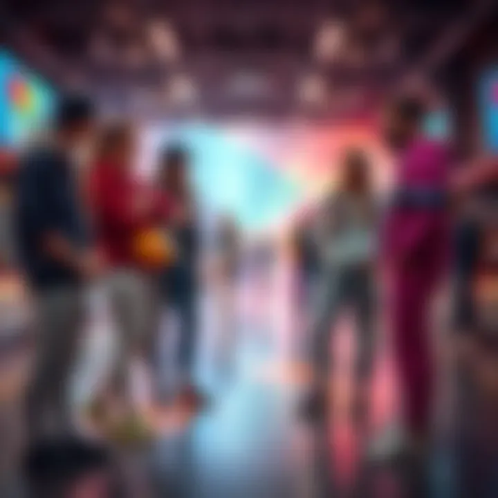 A group of casual people showcasing colorful and trendy items, while sweats seem envious nearby