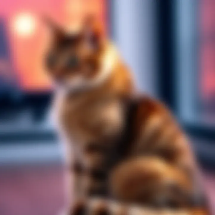 A cat sitting with its back arched, puffed fur, and an intense stare, showcasing the mogging behavior