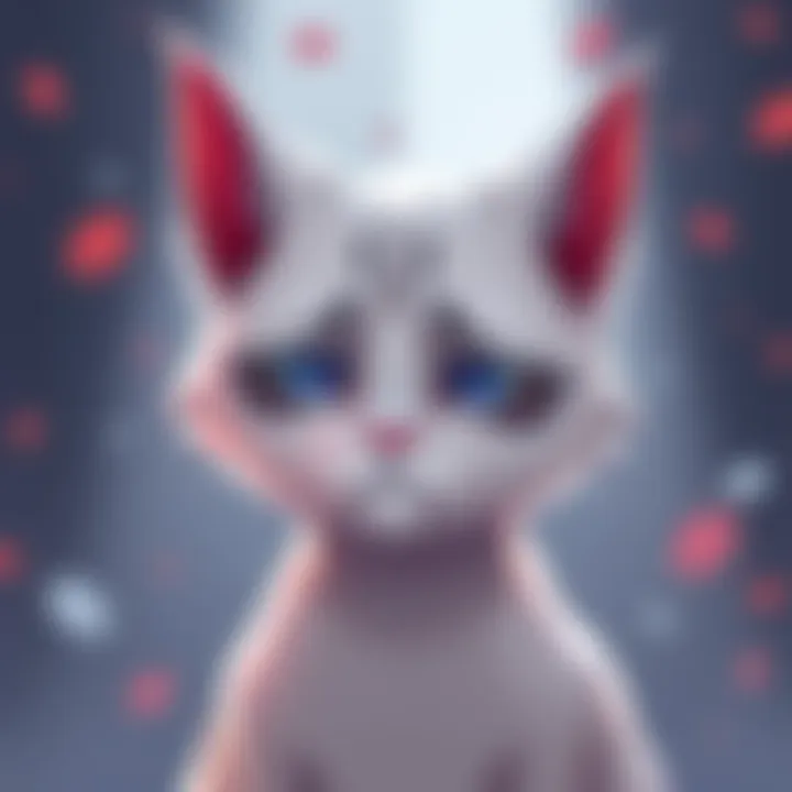 Cat character with minimal skins and emotes Illustration of the Cat character looking sad with few emotes and skins options available, compared to others like Mercy and Kiriko, highlighting content disparity.