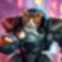 A playful cat inside a large robotic mech suit, looking ready for action