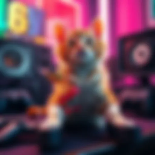 A playful cat on a gaming setup, surrounded by consoles and controllers, as if it just won a gaming award.