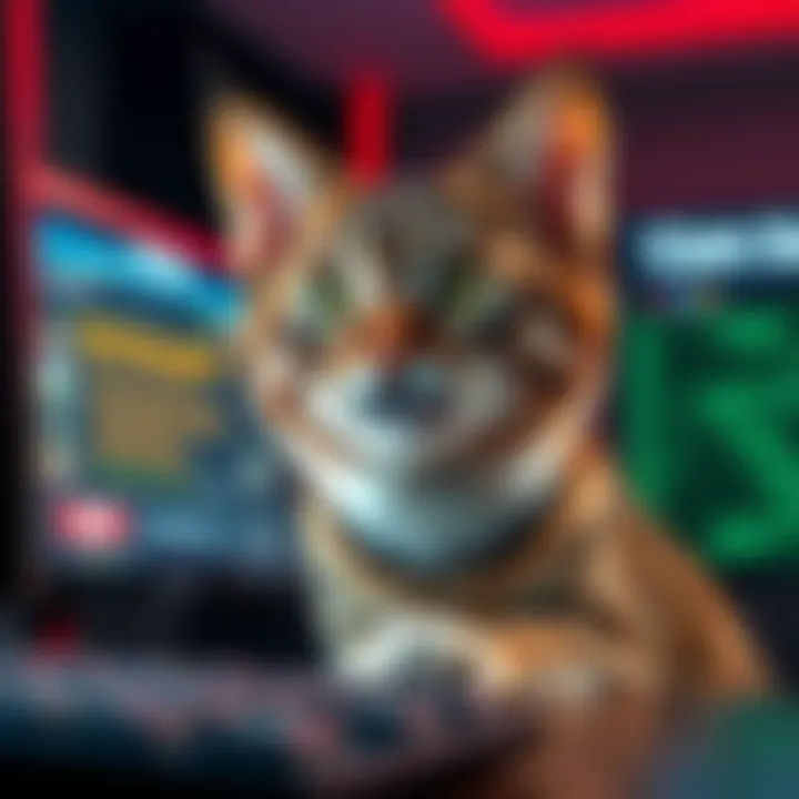 A surprised cat looking at a computer screen with a game startup error, showcasing its quirky behavior