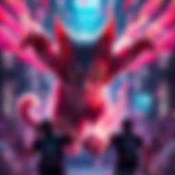 A character using a powerful cat ultimate ability in a 5v5 match, showcasing vibrant effects and players reacting.