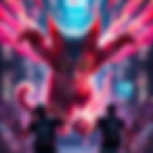 A character using a powerful cat ultimate ability in a 5v5 match, showcasing vibrant effects and players reacting.