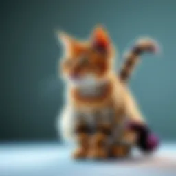 A quirky cat known as the Meowster with a distinctive tail that stands out, sitting playfully