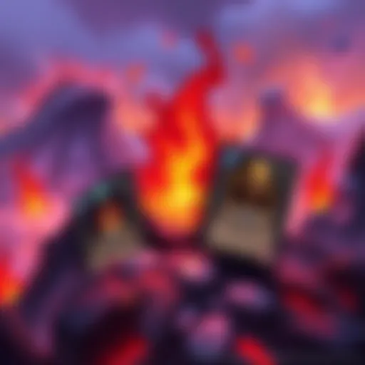 Newly revealed Cataclysm cards including Vulcanos and Elemental Plume of Volcanoes in a Hearthstone setting