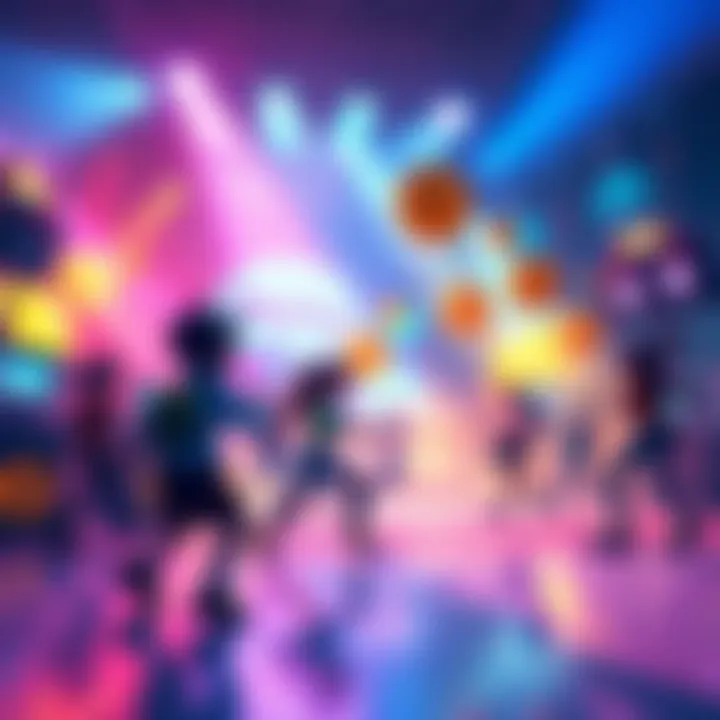 A colorful game environment with characters dancing to the catchy tunes, showcasing a fun atmosphere.