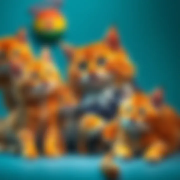 Cate Meowdy surrounded by playful cats, showcasing their bond and creativity