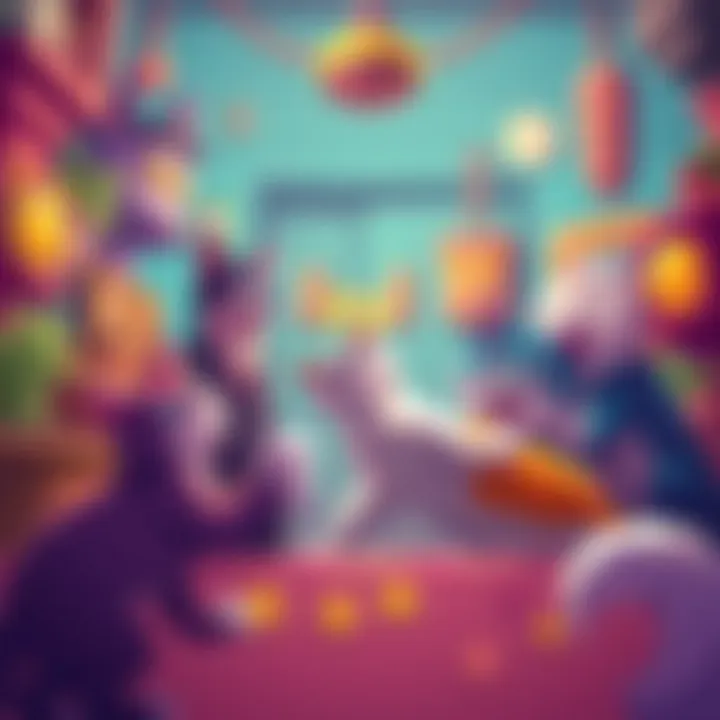 Colorful cats playing in a quirky environment, showcasing the fun and humor of Mewgenics.