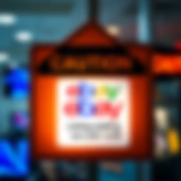 A caution sign with an eBay logo showing a misleading OLED vs LCD display listing