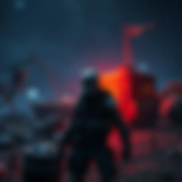 A raider stands alert near an extract point during a night raid, watching for potential threats.