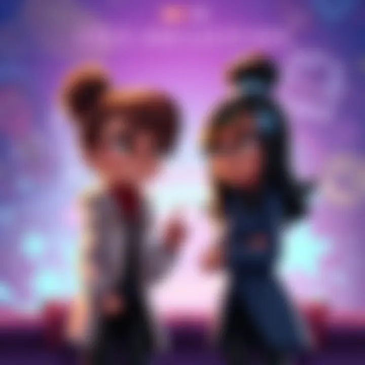 Two animated characters, CeCe and Luciyasa, appear engaged in a serious conversation with a backdrop featuring comic book elements, hinting at a Marvel-inspired theme.