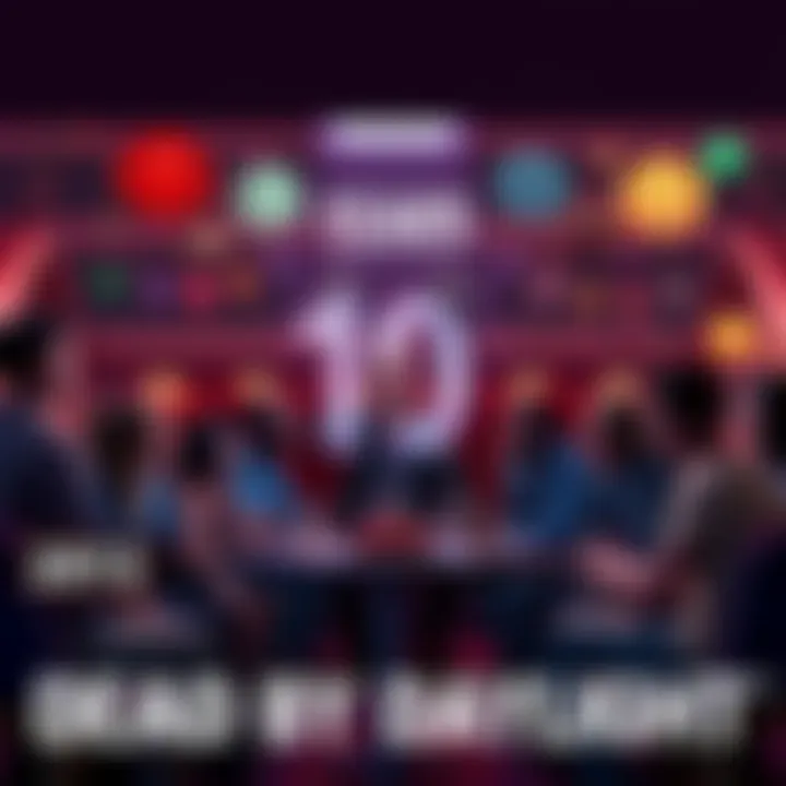 A joyful gathering of Dead by Daylight players sharing their experiences and stories, with game-themed decorations and characters in the background.