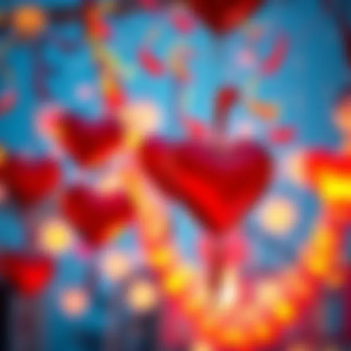 Colorful hearts and decorations symbolizing love and connection on Dia.