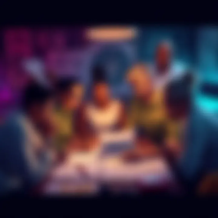 A group of diverse artists and writers collaborating, surrounded by sketches and storyboards of beloved characters, highlighting their contributions to storytelling.