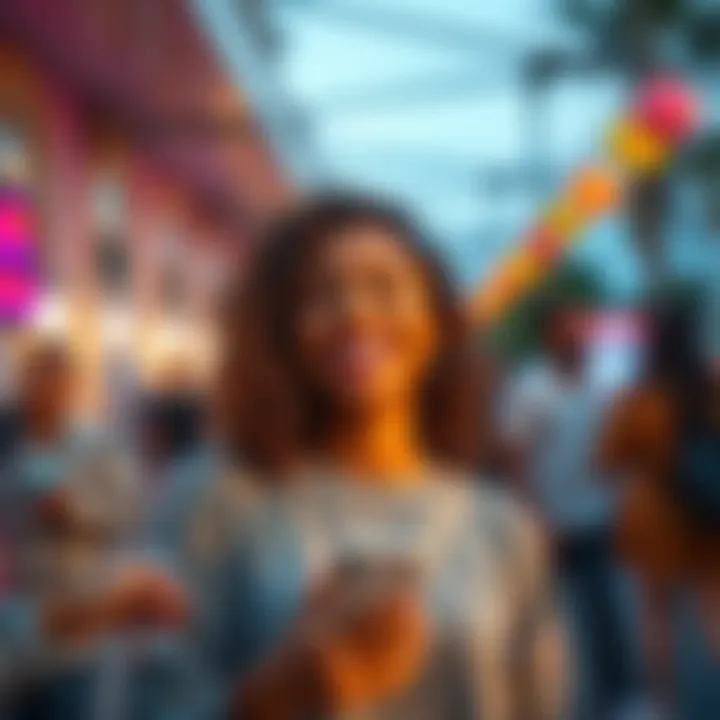 A person smiling while holding a phone, with a cheerful background, expressing positive vibes after losing their first stalker drop.