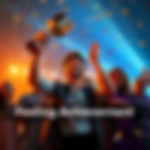 A person stands proudly with a trophy in hand, smiling and surrounded by friends and family, symbolizing a moment of success and celebration.