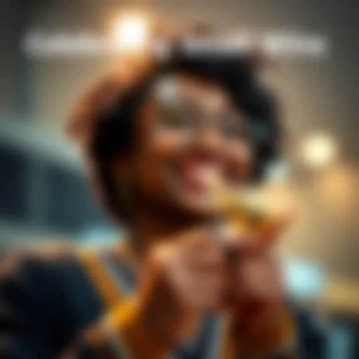 A person smiling while holding a small trophy, symbolizing the joy of small victories in life.