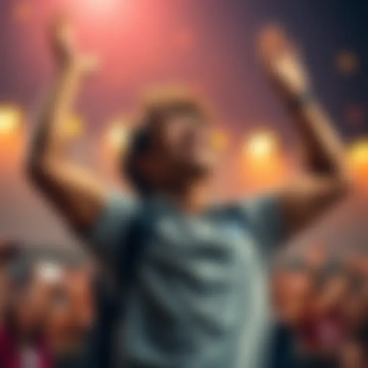 A person joyfully celebrating a personal achievement, smiling with arms raised in victory.