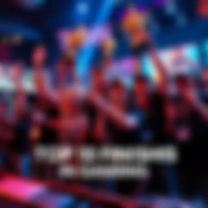 A group of gamers joyfully celebrating after finishing in the top 10 in a competitive video game tournament, with trophies and controllers in hand