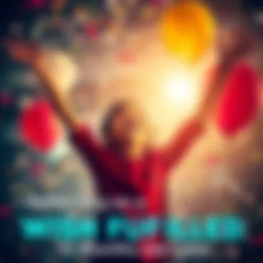 Person celebrating a fulfilled wish A happy person with arms raised in celebration, surrounded by confetti and balloons, reflecting joy after having their wish come true