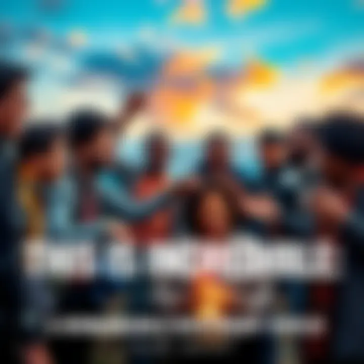 Group of people joyfully discussing a recent amazing discovery outdoors