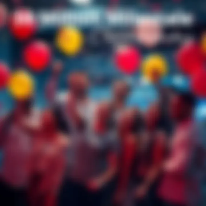 Celebration of 50 Million Milestone A group of diverse people celebrating together, holding balloons and confetti, symbolizing reaching a major milestone.