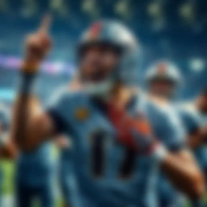 A player celebrating a key victory while surrounded by teammates, showing excitement despite injuries with a grimace on their face, symbolizing resilience