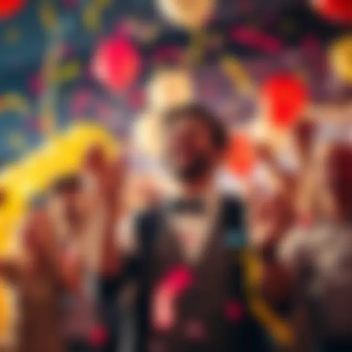 A person joyfully celebrating their wish coming true with friends and family, surrounded by balloons and confetti.