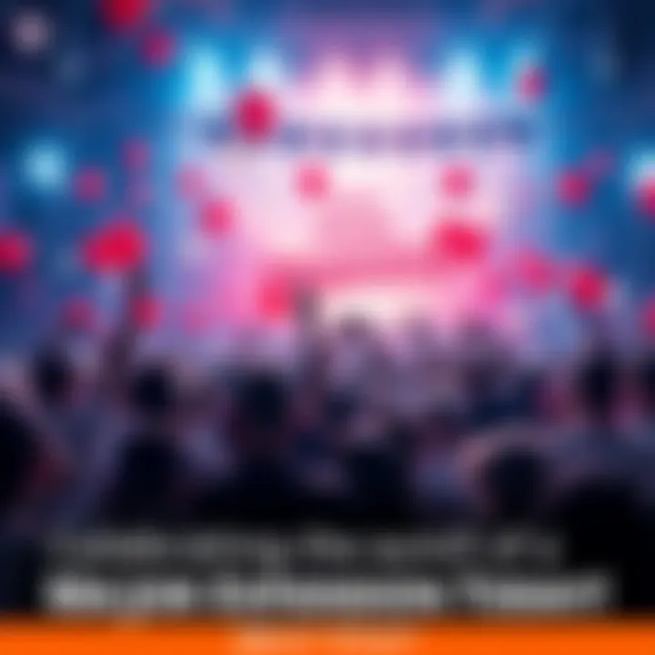 A crowd gathers to celebrate the launch of a major expansion, with balloons and banners in the background.