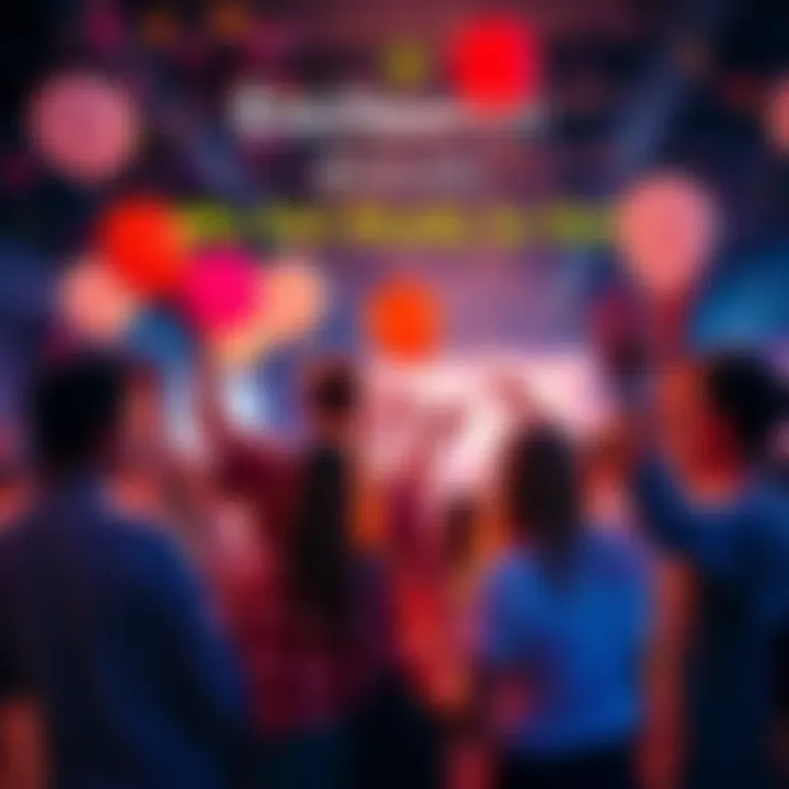 A group of people are celebrating with balloons and confetti, showcasing excitement for upcoming events.