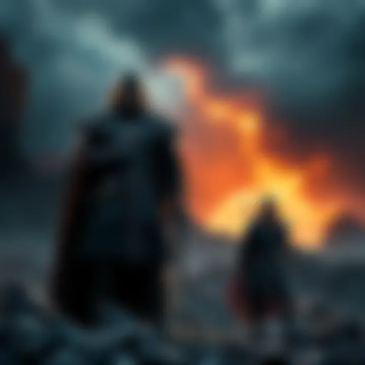 Celebrimbor in Mordor Celebrimbor stands tall with a sword, showing loyalty in a dark landscape of Mordor alongside Talion, who appears conflicted.