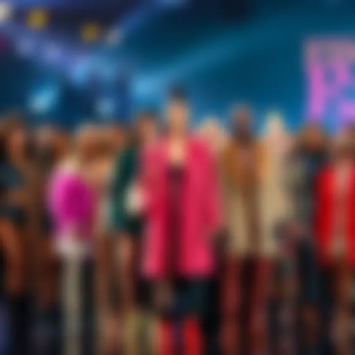 A group of celebrities showcasing their outfits on the runway, highlighting different fashion styles and trends