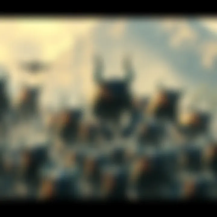 A herd of panicking Ceratonoth causing large monsters to stumble and fall